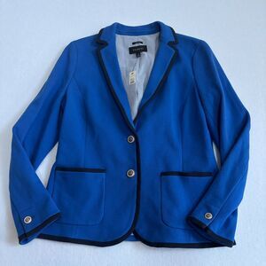 Talbots Pique Aberdeen Blazer Womens 10 Blue Contrast Piping Preppy Academia NWT